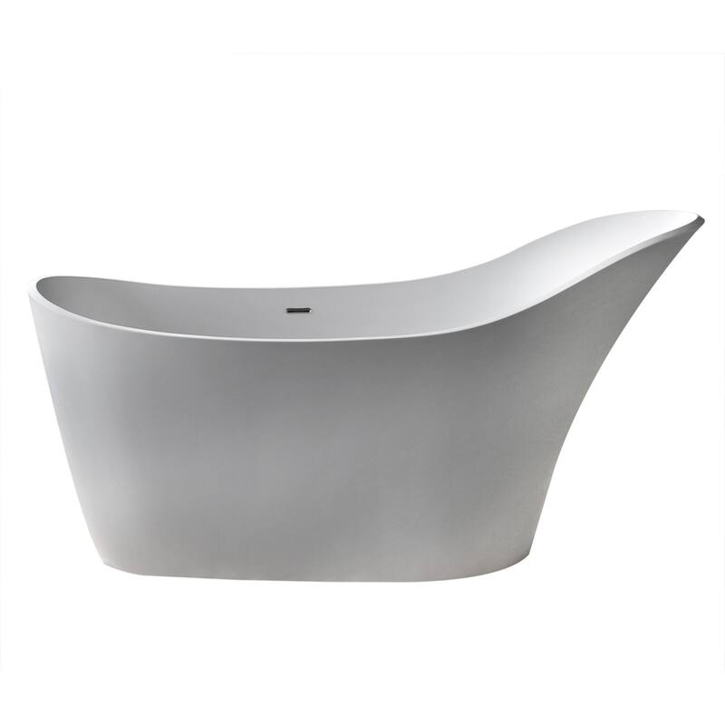 ANZZI Tuasavi Matte White Solid Surface Center Drain Freestanding Bathtub