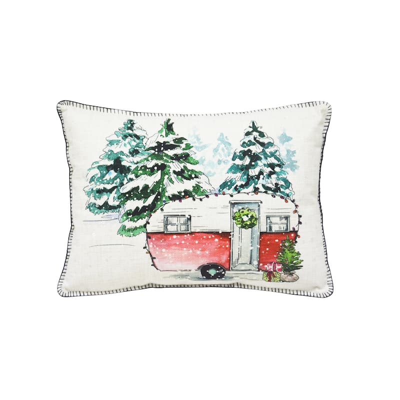 Camping Pillow Oblong - White - Polyester - Rectangle - Nautical & Coastal - Zipper Closure - Solid Color