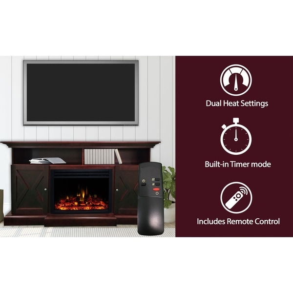Cambridge 62-in. Summit Farmhouse Style Electric Fireplace Mantel with Deep Log Insert, Mahogany - N/A