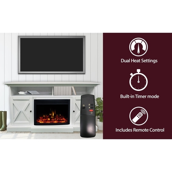 Cambridge 62-in. Summit Farmhouse Style Electric Fireplace Mantel with Deep Log Insert, White - N/A