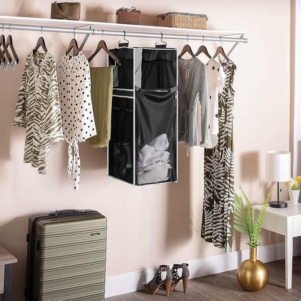 Black ALYER Hanging Semi Round Storage Mesh Bag,Collapsible Laundry Hamper Basket with Durable Hanger