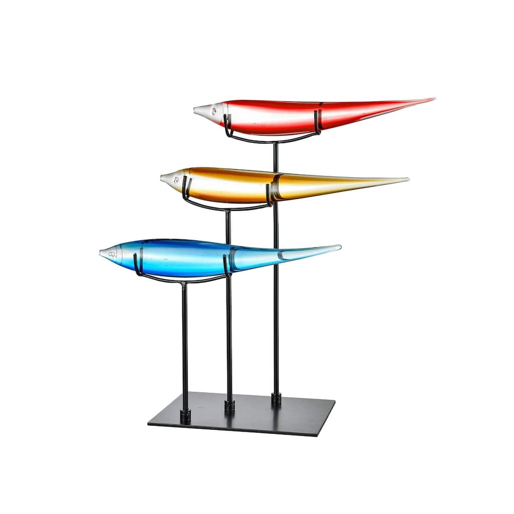 3 Multicolor Fish Handcrafted Art Glass Figurine