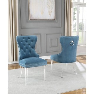 Overstock Best Quality Furniture Button Tufted Wingback Chairs with Back Ring Handle and Acrylic Legs (Teal Blue)