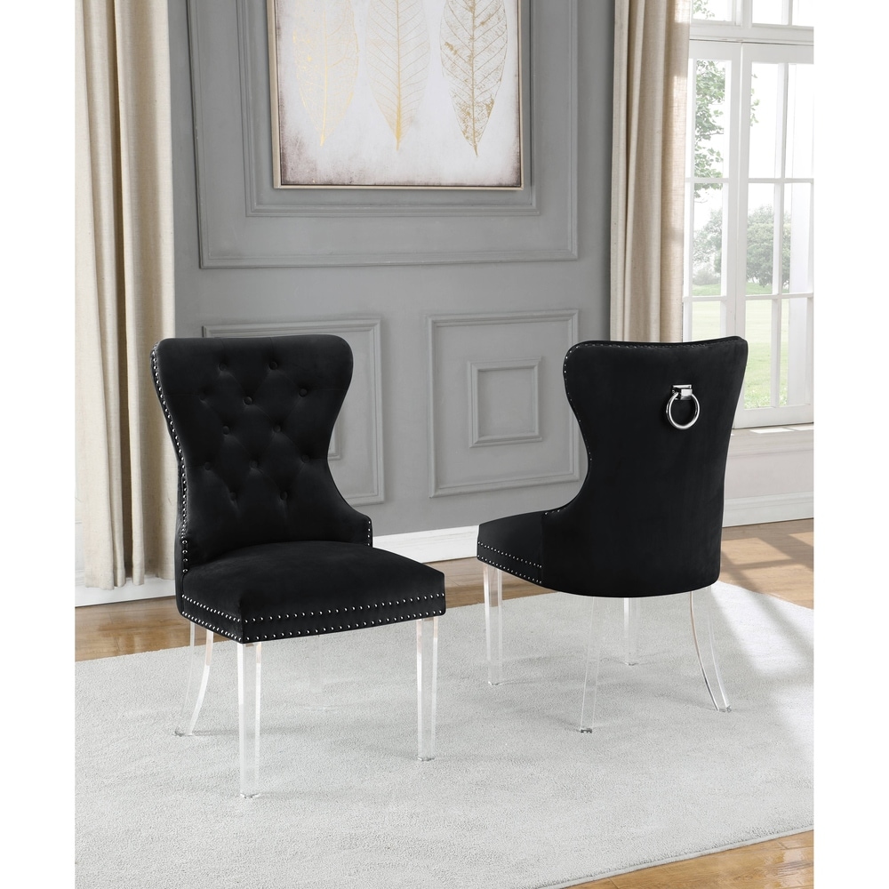 Overstock Best Quality Furniture Button Tufted Wingback Chairs with Back Ring Handle and Acrylic Legs (Grey)