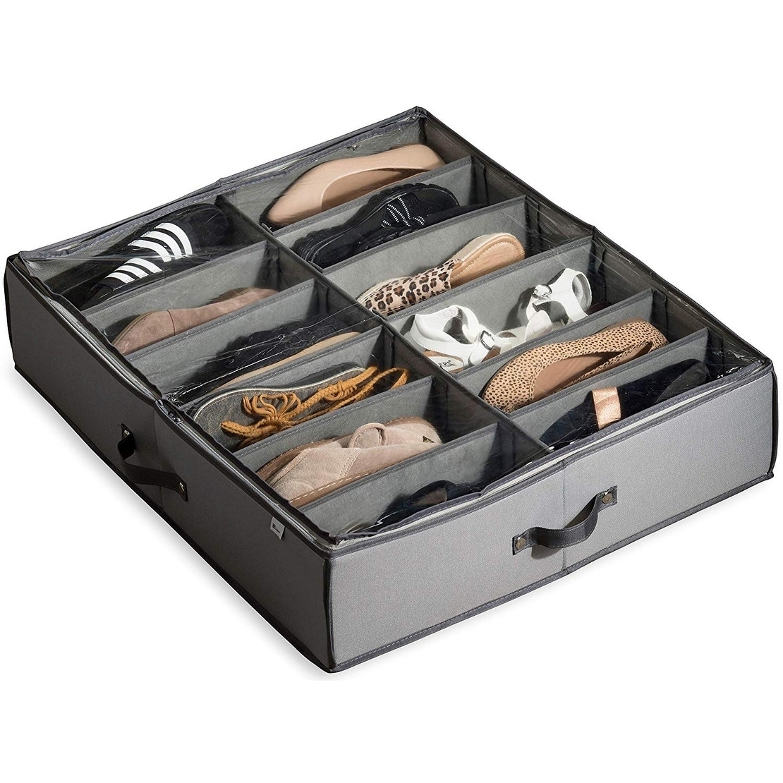 Rigid Underbed Shoe Organizer With Adjule Dividers 12 Slots Pairs Storage 30631763 Underbed Shoe Storage Organizer