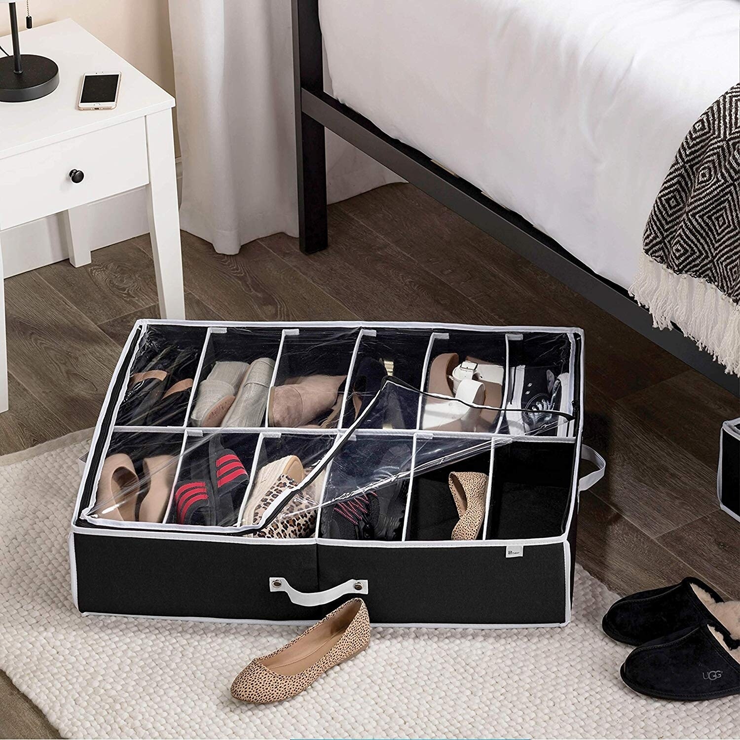 Shop Rigid Underbed Shoe Organizer With Adjustable Dividers 12 Slots Pairs Underbed Storage Underbed Shoe Storage Organizer Overstock 30631768