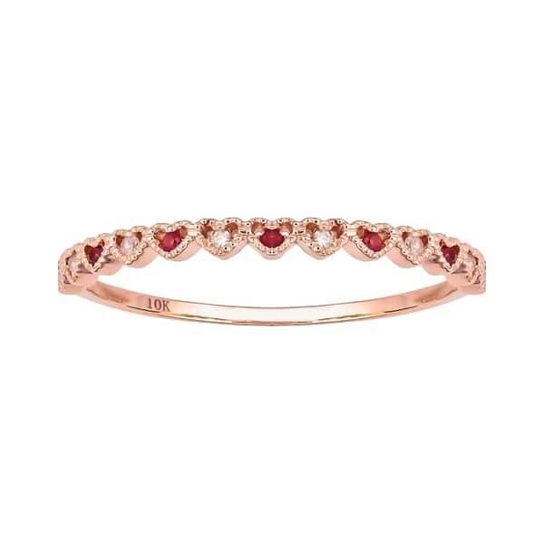 slide 1 of 4, Viducci 10k Rose Gold Genuine Ruby and Diamond Petite Heart Stackable Band