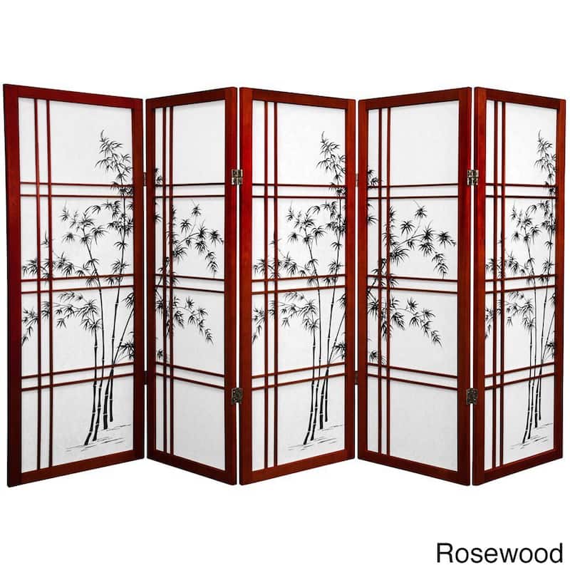 Handmade Wood and Rice Paper Bamboo Tree Shoji Screen - 48 x 70 - 4 Panel Rosewood
