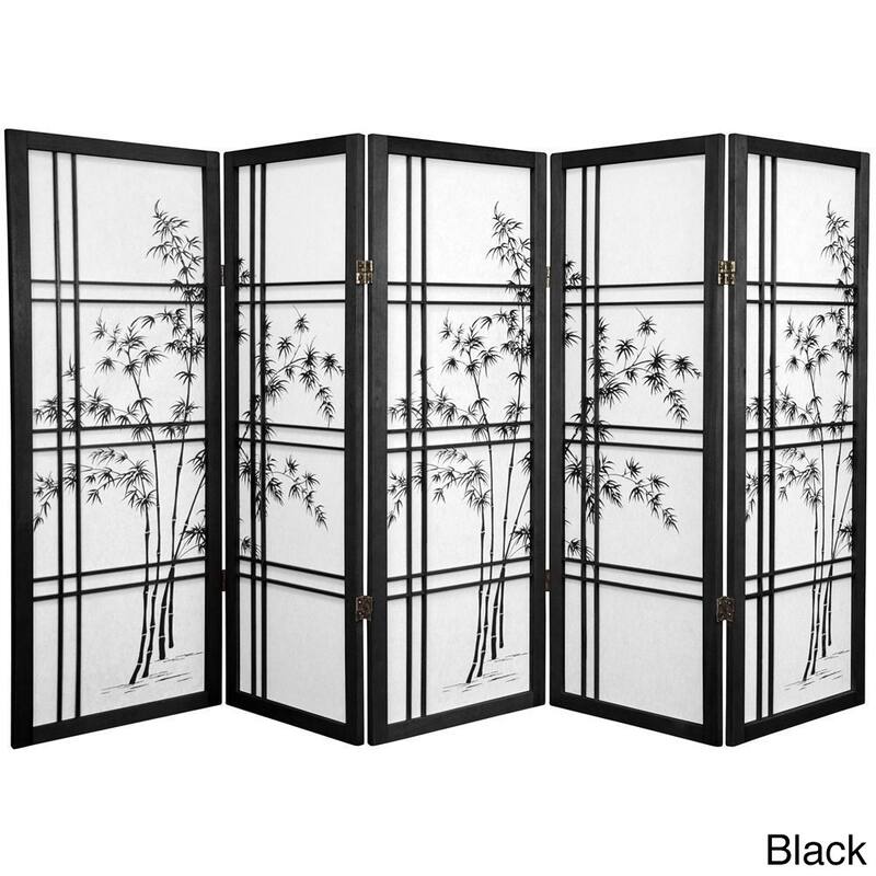 Handmade Wood and Rice Paper Bamboo Tree Shoji Screen - 48 x 70 - 4 Panel Black