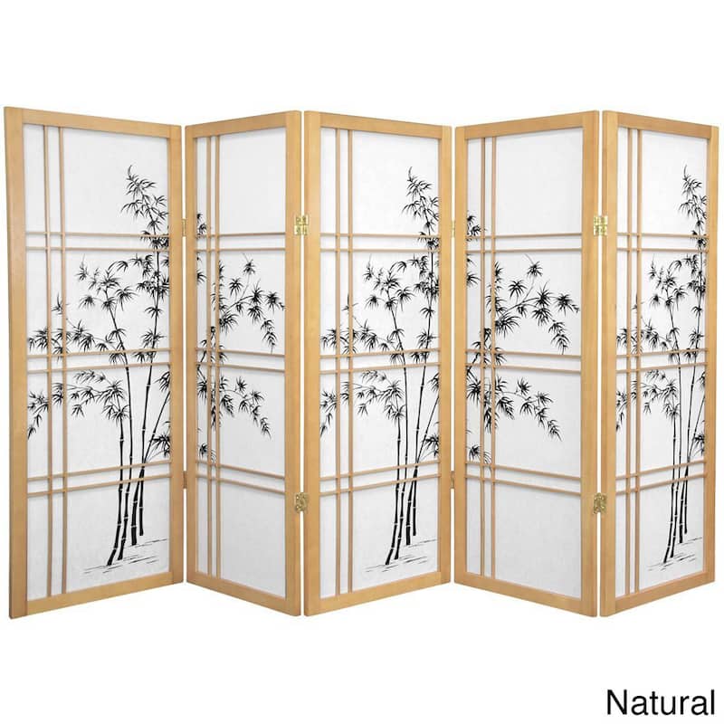 Handmade Wood and Rice Paper Bamboo Tree Shoji Screen - 48 x 70