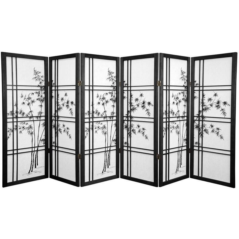 Handmade Wood and Rice Paper Bamboo Tree Shoji Screen - 48 x 70