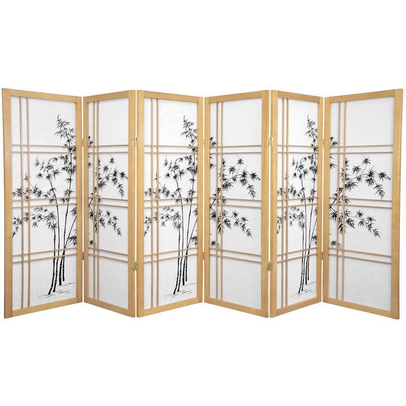 Handmade Wood and Rice Paper Bamboo Tree Shoji Screen - 48 x 70