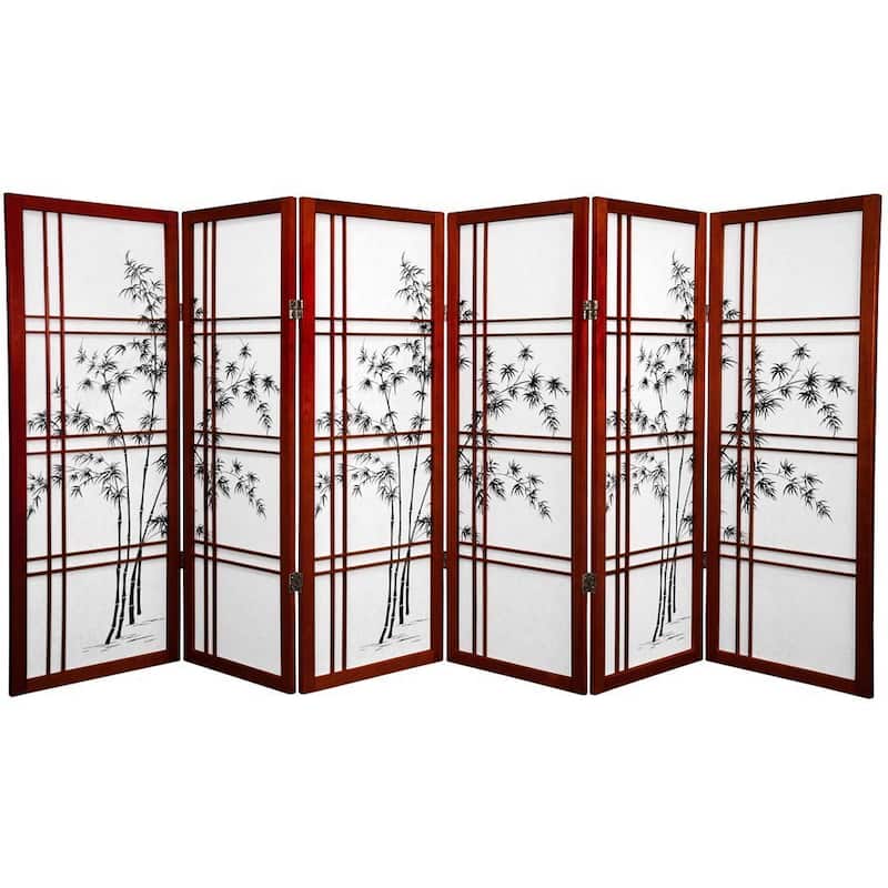 Handmade Wood and Rice Paper Bamboo Tree Shoji Screen - 48 x 70
