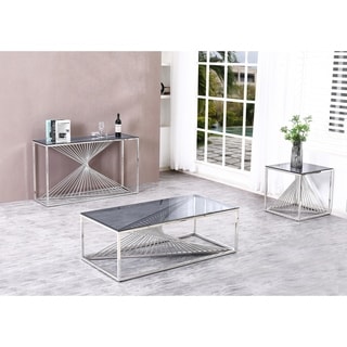 Overstock Best Quality Furniture 3-Piece Coffee Table Set with Stainless Steel Base and Smoke Glass Top (Silver)