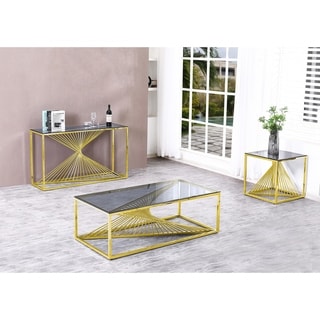 Overstock Best Quality Furniture 3-Piece Coffee Table Set with Stainless Steel Base and Smoke Glass Top (Gold)