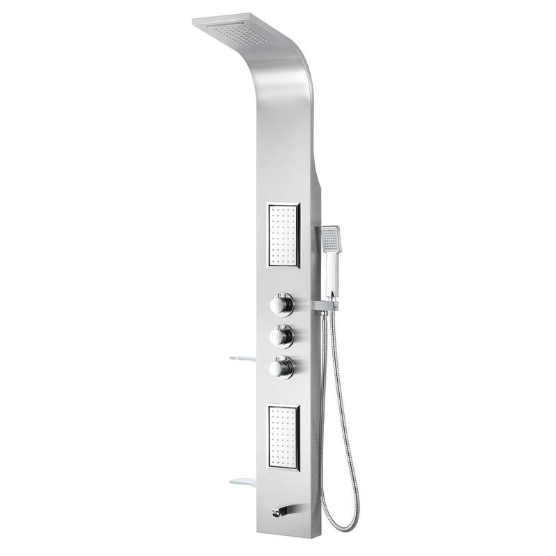 ANZZI Mesmer Brushed Steel 58 in. Shower Panel with Heavy Rain Shower