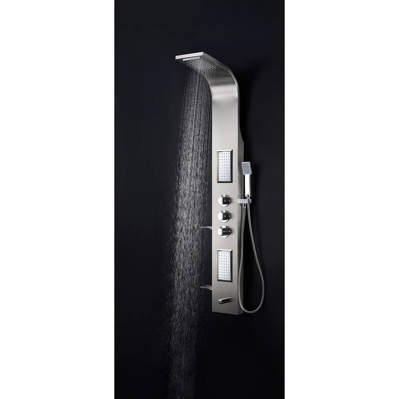 ANZZI Mesmer Brushed Steel 58 in. Shower Panel with Heavy Rain Shower