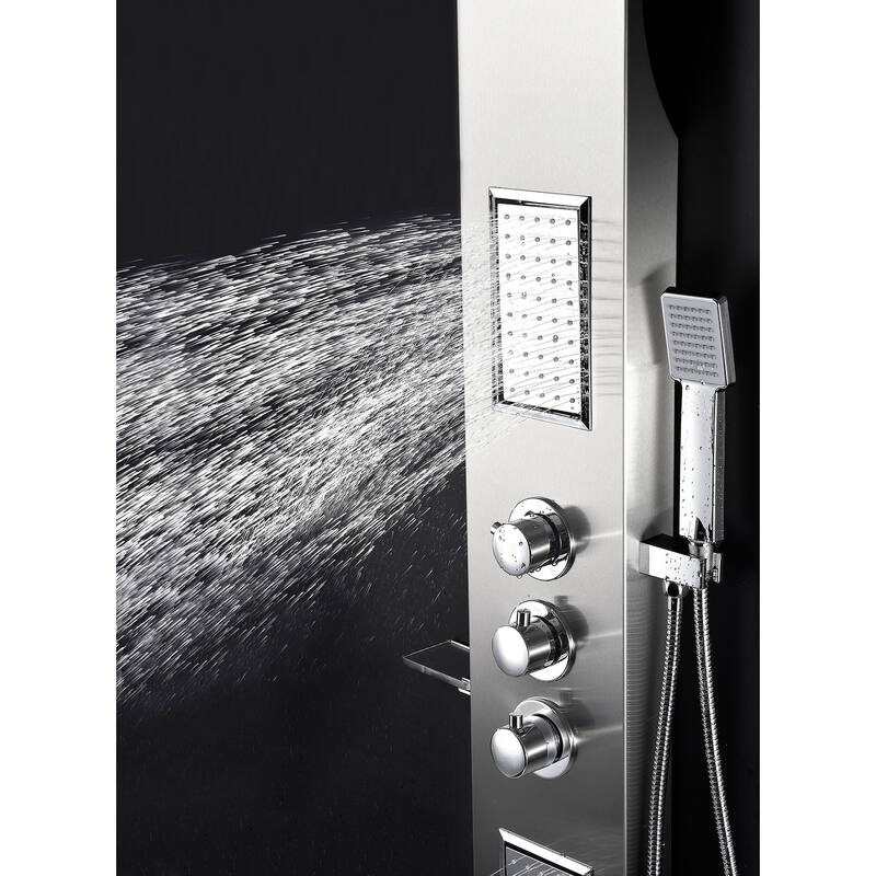 ANZZI Mesmer Brushed Steel 58 in. Shower Panel with Heavy Rain Shower