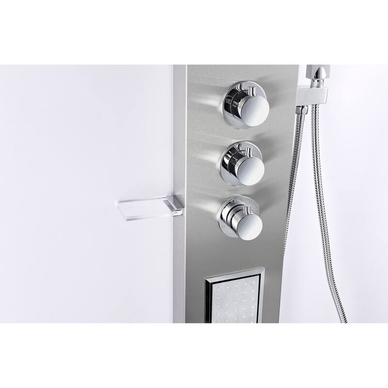ANZZI Mesmer Brushed Steel 58 in. Shower Panel with Heavy Rain Shower