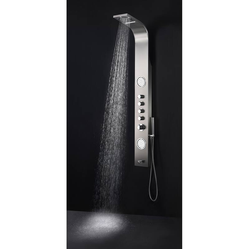 ANZZI Mesmer Brushed Steel 58 in. Shower Panel with Heavy Rain Shower