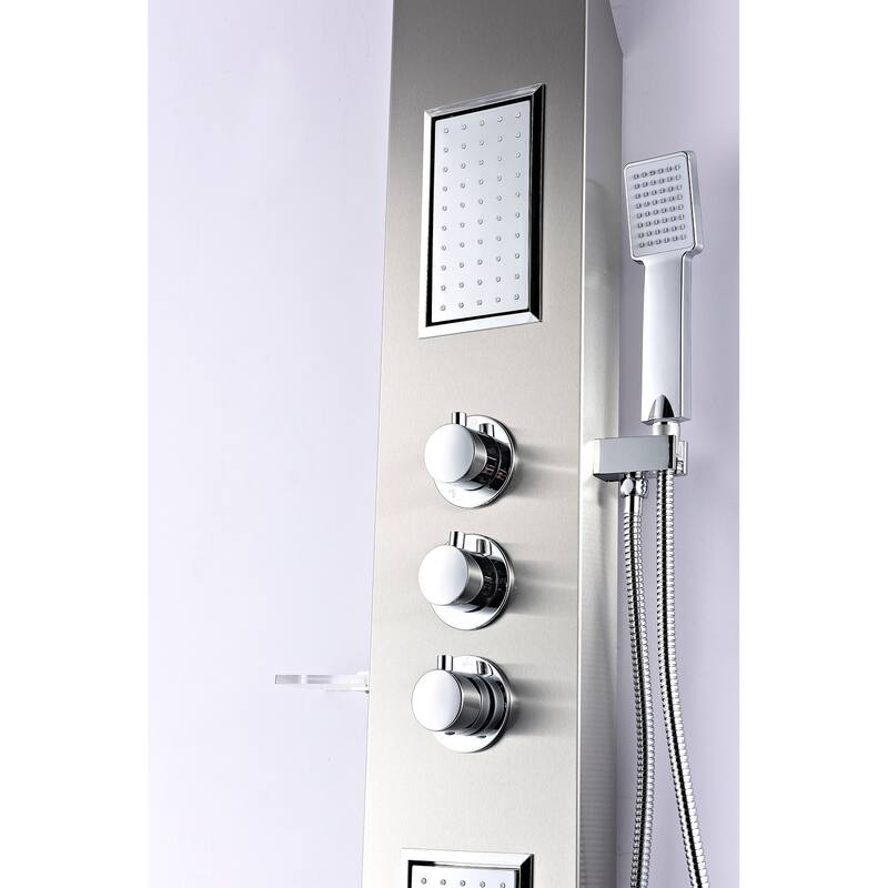 ANZZI Mesmer Brushed Steel 58 in. Shower Panel with Heavy Rain Shower