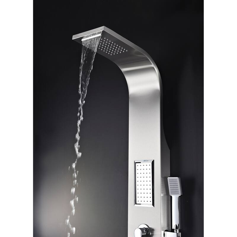 ANZZI Mesmer Brushed Steel 58 in. Shower Panel with Heavy Rain Shower