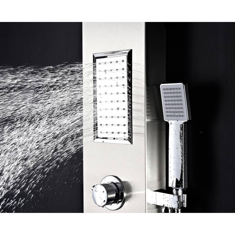 ANZZI Mesmer Brushed Steel 58 in. Shower Panel with Heavy Rain Shower