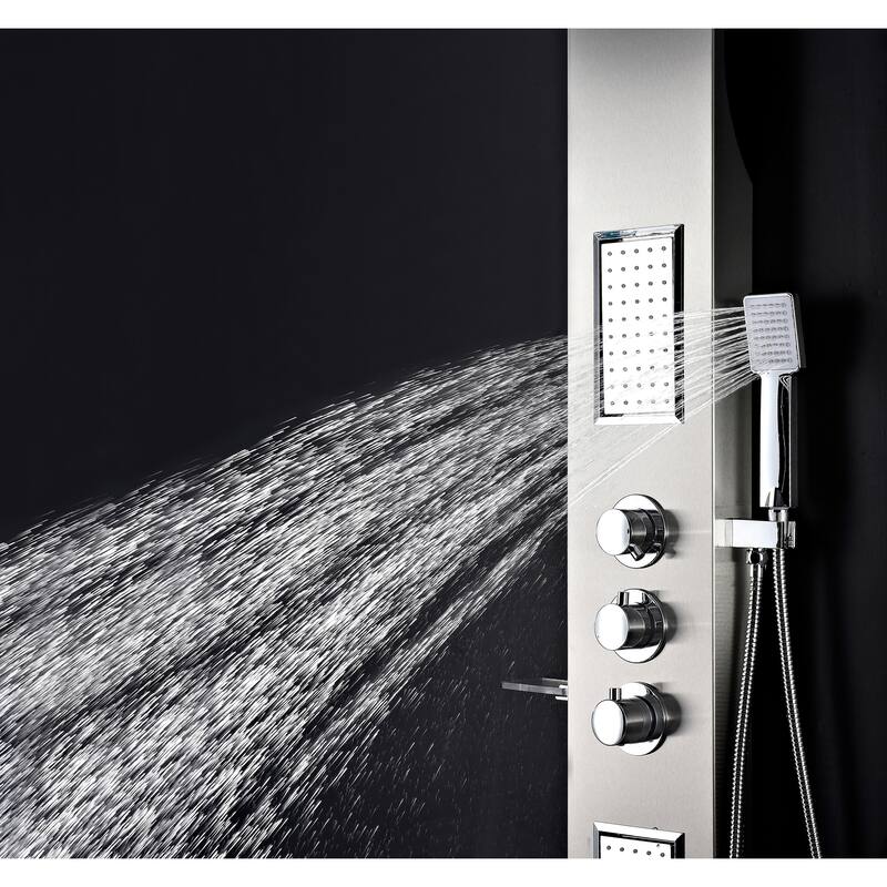 ANZZI Mesmer Brushed Steel 58 in. Shower Panel with Heavy Rain Shower