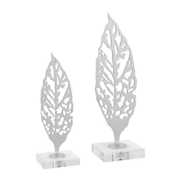 Large Modern Leaf // Chrome // Stainless Steel + Crystal