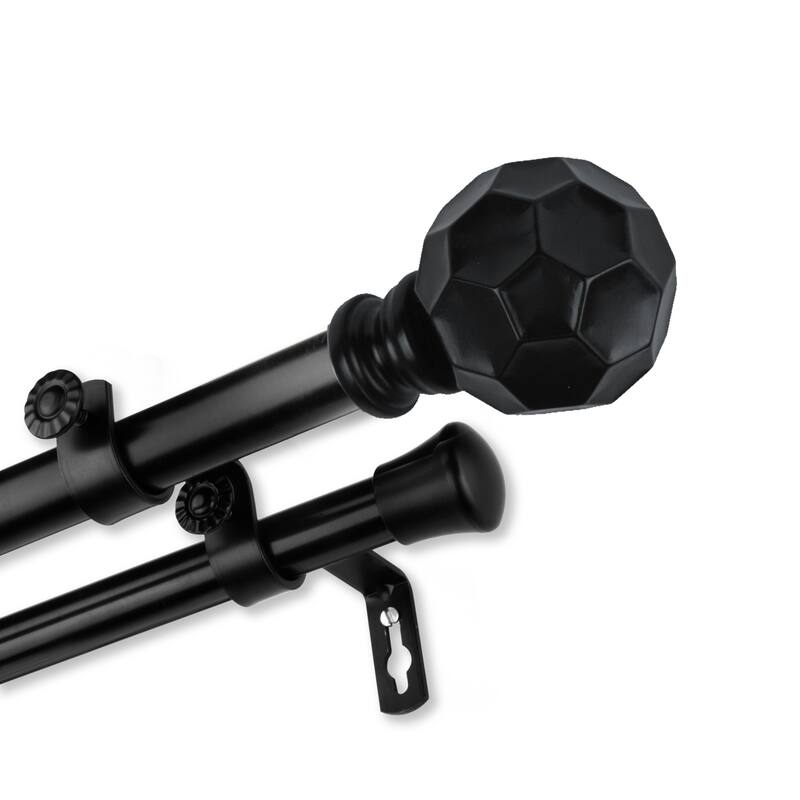 InStyleDesign Finley Adjustable Double Curtain Rod 13/16 inch dia. - 66 to 120 inches - Black