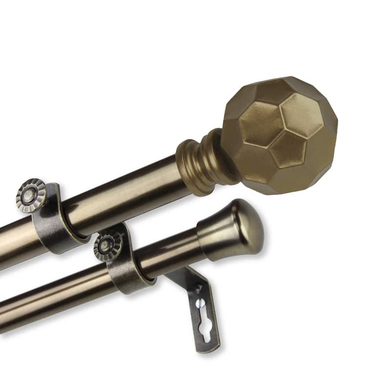 InStyleDesign Finley Adjustable Double Curtain Rod 13/16 inch dia. - 28 to 48 inches - Antique Brass
