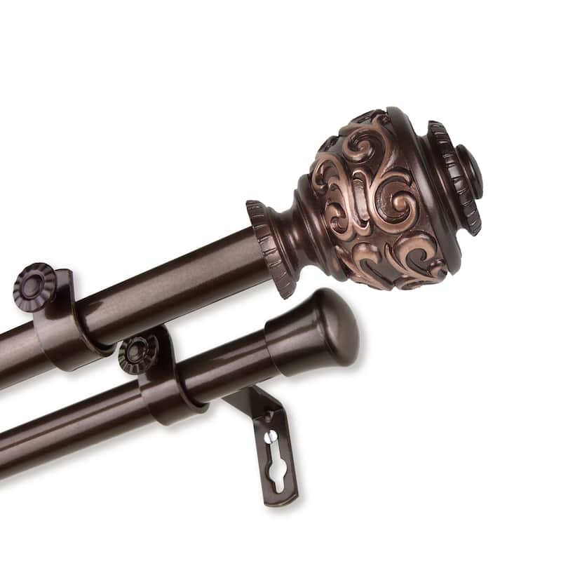 InStyleDesign Charlie Adjustable Double Curtain Rod 13/16 inch dia. - 28 to 48 inches - Cocoa