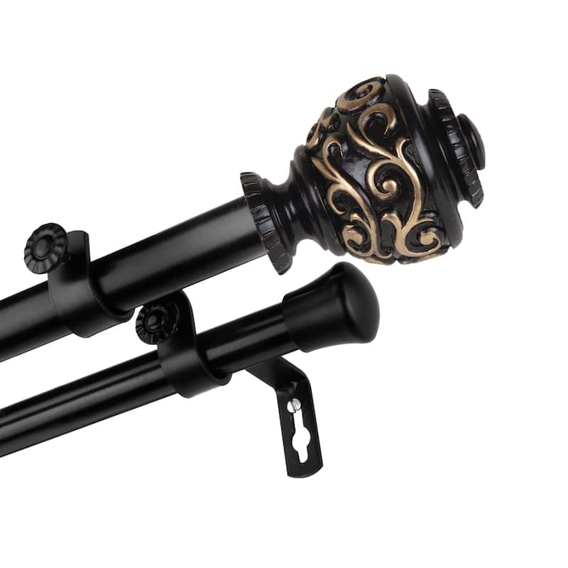 InStyleDesign Charlie Adjustable Double Curtain Rod 13/16 inch dia. - 66 to 120 inches - Black