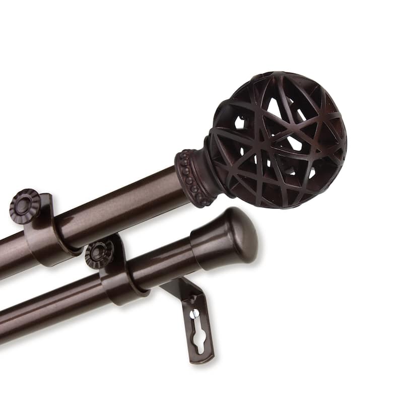 InStyleDesign Emerson Adjustable Double Curtain Rod 13/16 inch dia. - 28 to 48 inches - Cocoa