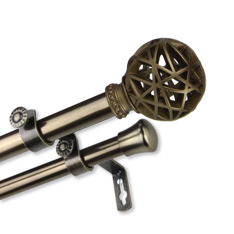 InStyleDesign Emerson Adjustable Double Curtain Rod 13/16 inch dia. - 66 to 120 inches - Antique Brass