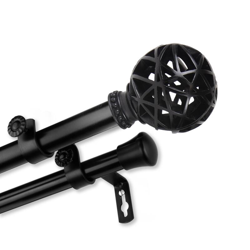 InStyleDesign Emerson Adjustable Double Curtain Rod 13/16 inch dia. - 66 to 120 inches - Black