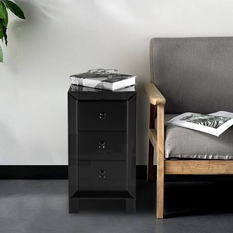 Modern And Contemporary Mirrored 3 Drawers Nightstand Bedside
