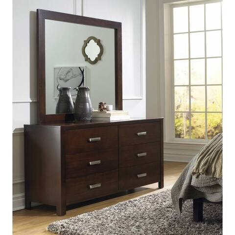 Six Drawer Wooden Dresser with Metal Pull Handles, Chocolate Brown