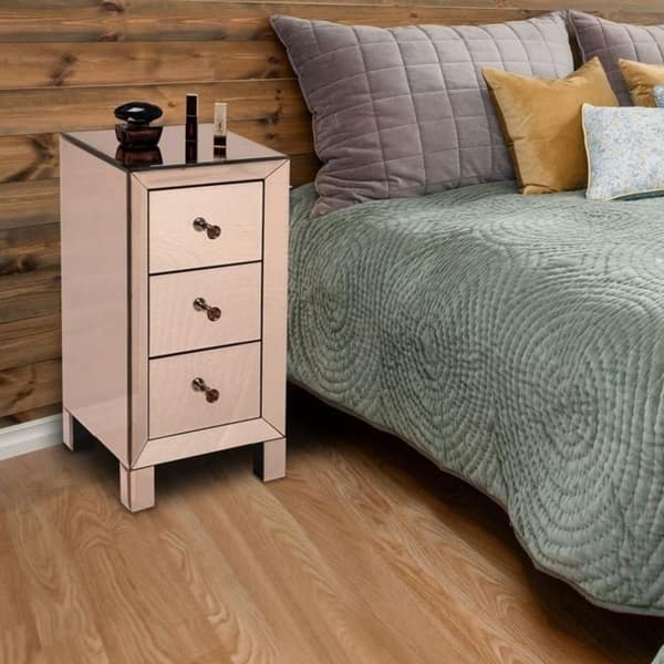 Shop 23 Modern Mirrored Nightstand Bedside Table Rose With 3 Drawers On Sale Overstock 30636546