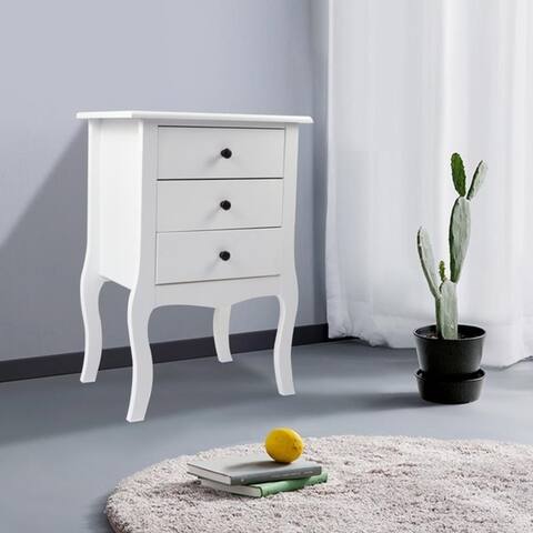 European Bedside Table-Three Pumps White