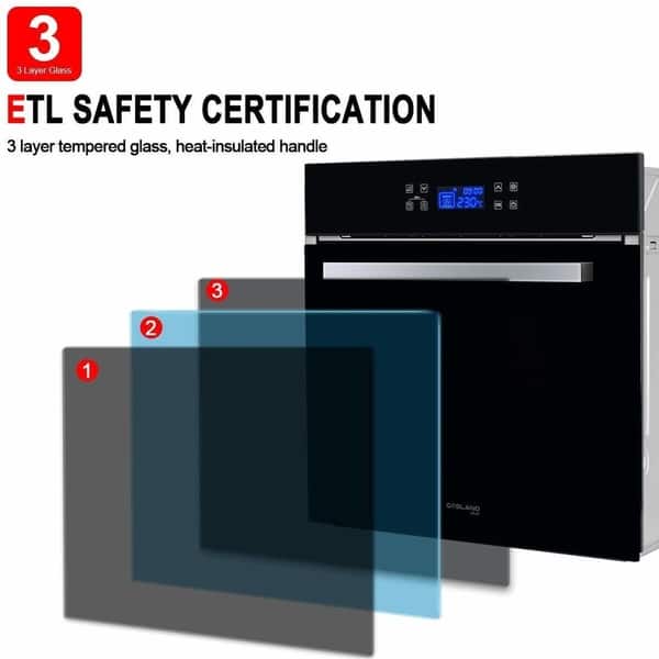 240V 3200W 2.3Cu.f 11 Cooking Functions Convection Wall Oven with Rotisserie Single Wall Oven Digital Display Touch Control GASLAND Chef ES611TB 24 Built-in Electric Ovens Tempered Glass Finish