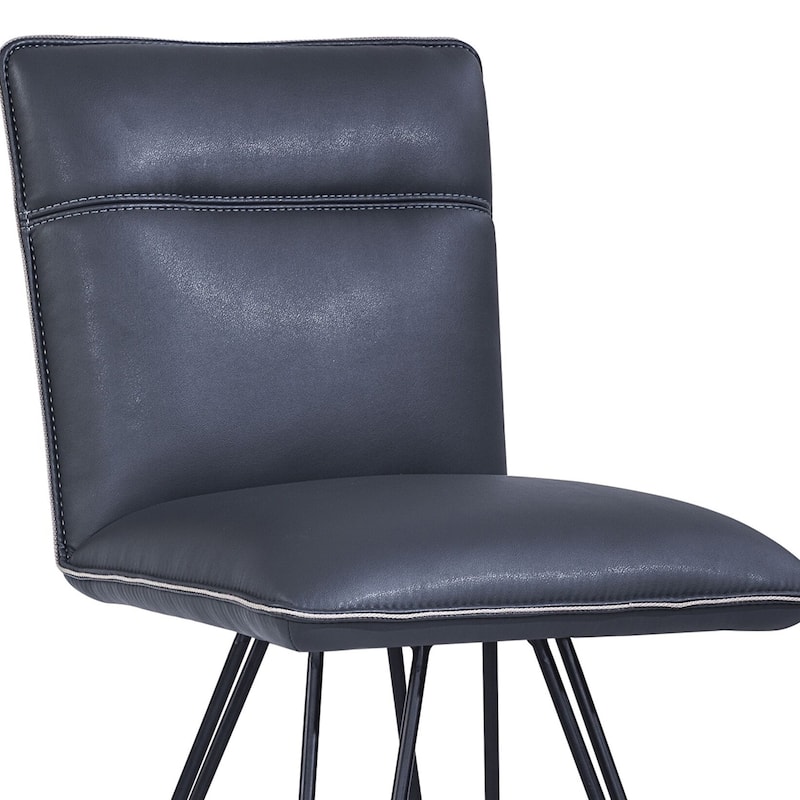 Metal Leather Upholstered Counter Height Stool with Hairpin Style Legs Set of 2, Blue and Black