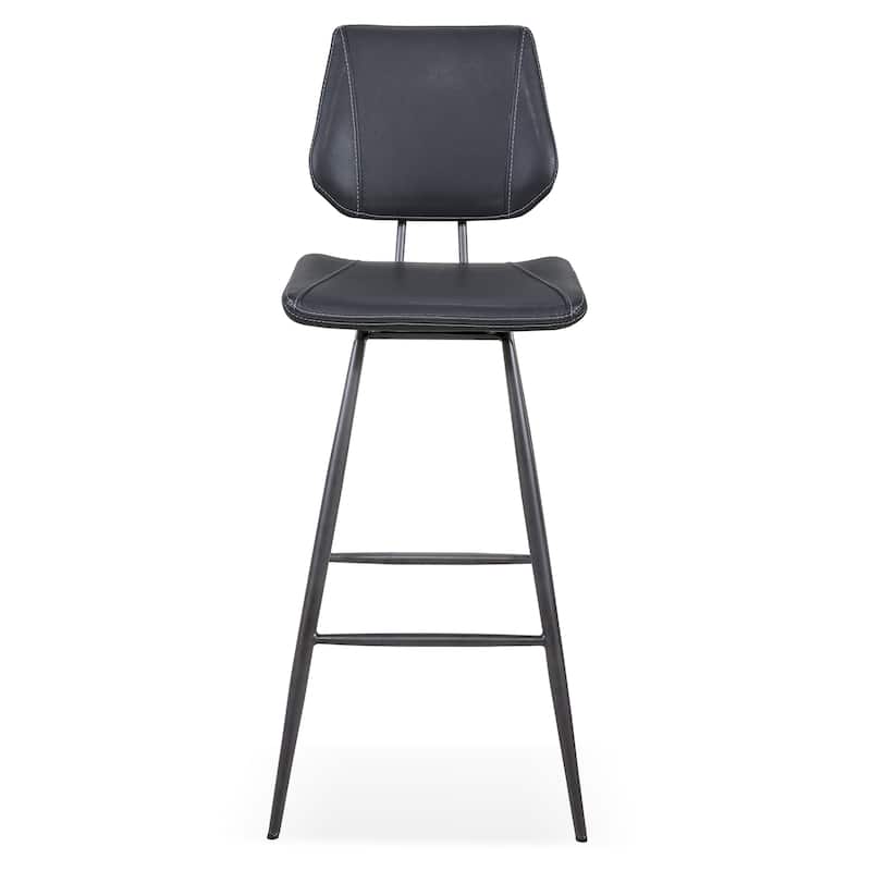 Leather Upholstered and Metal Bar Height Stool with Stitch Details, Black