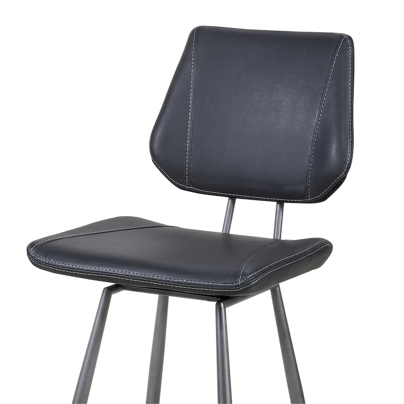 Leather Upholstered and Metal Bar Height Stool with Stitch Details, Black