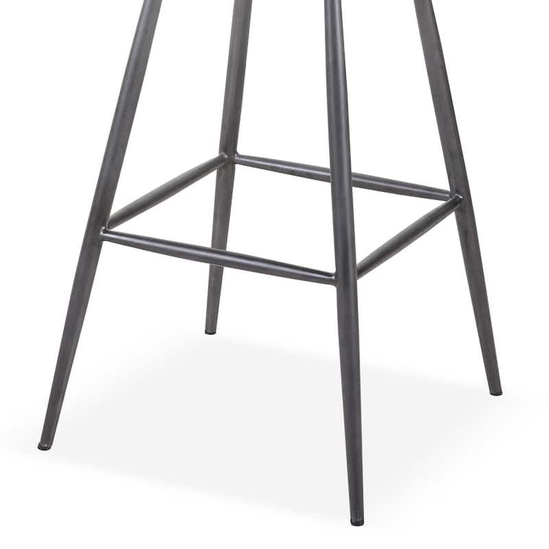 Leather Upholstered and Metal Bar Height Stool with Stitch Details, Black