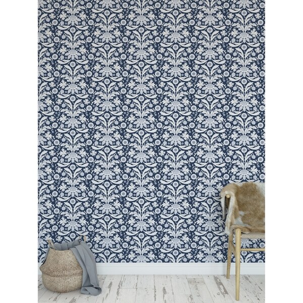 Shop FLORAL DAMASK BLUE Peel and Stick Wallpaper By Becky Bailey