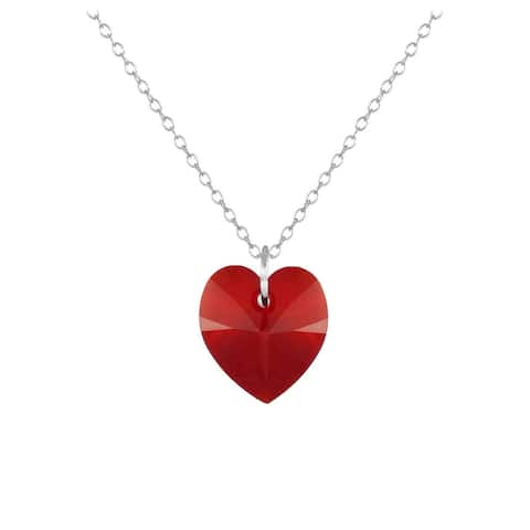 Handmade Light Siam Red Crystal Heart Sterling Silver Necklace (USA)