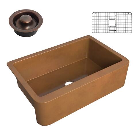ANZZI Cyprus Polished Antique Copper Farmhouse 33" Single Bowl Kitchen Sink