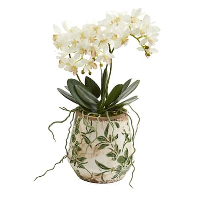 13" Mini Orchid Phalaenopsis Artificial Arrangement in Floral Vase