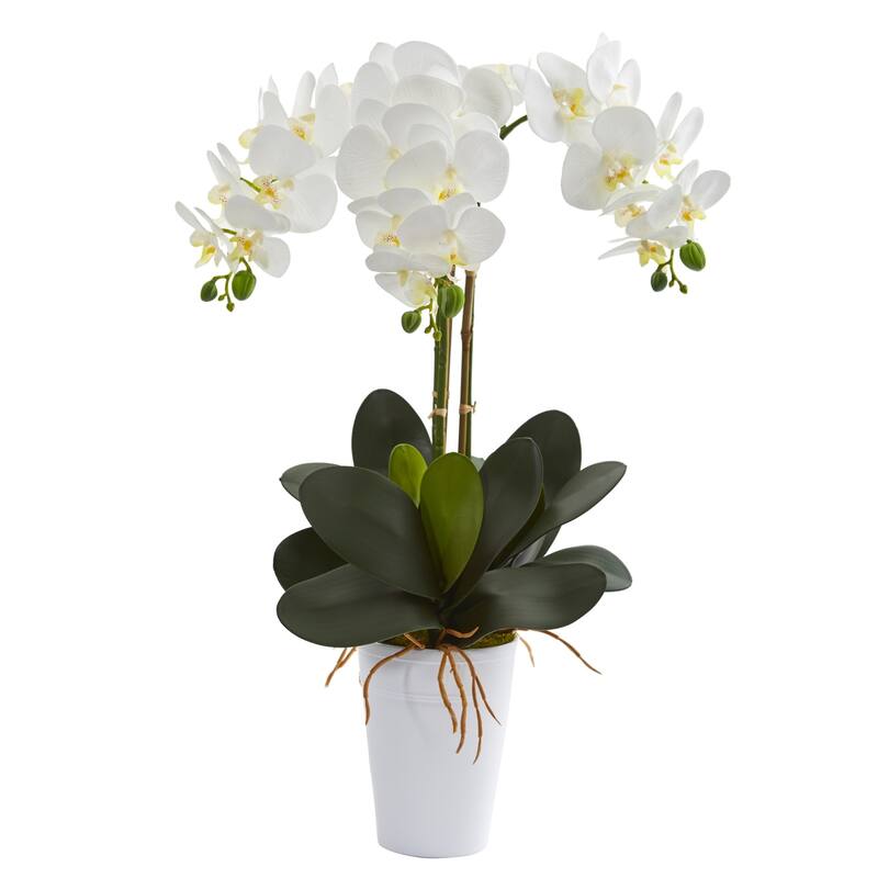 24" Phalaenopsis Orchid Artificial Arrangement in White Vase